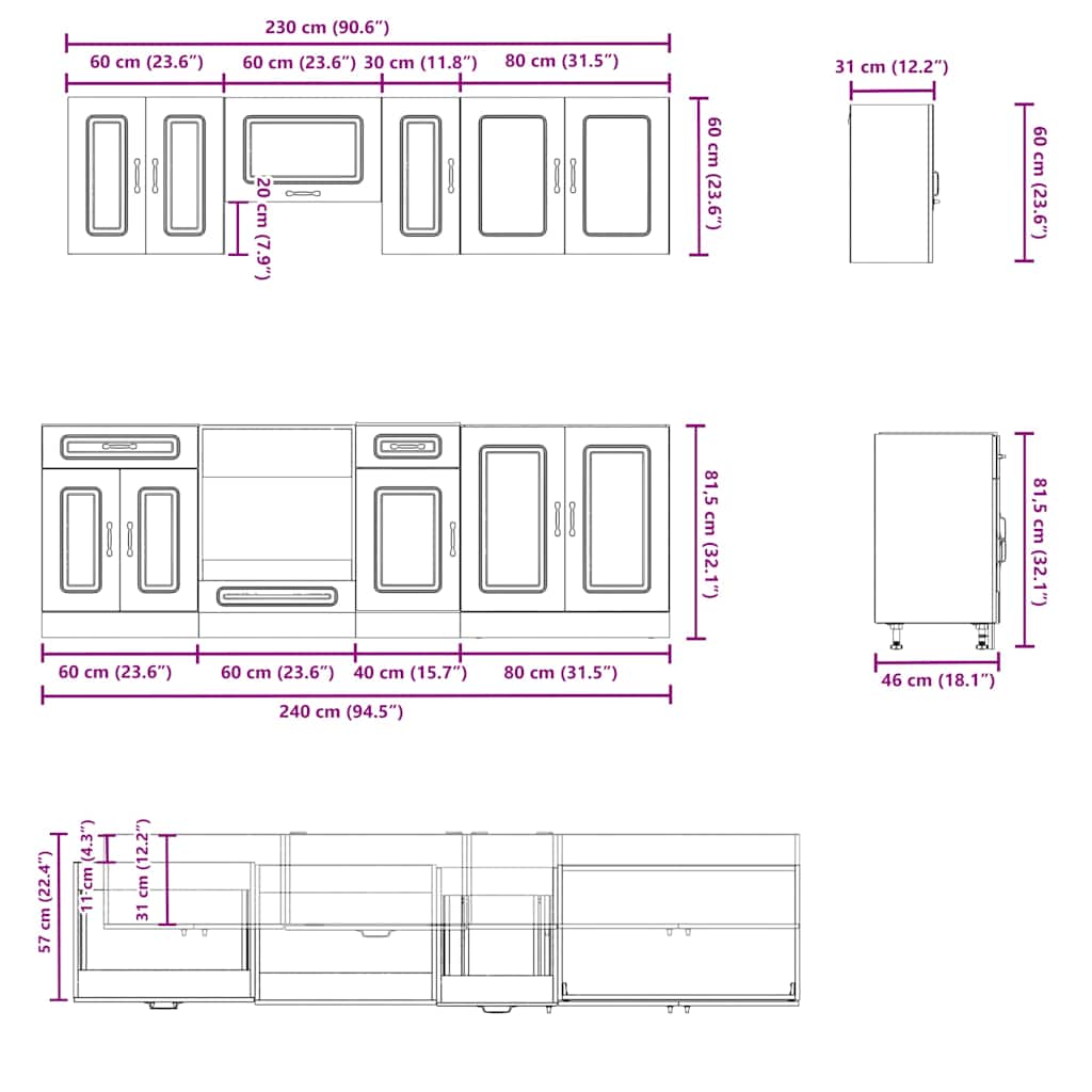 8 Piece Kitchen Cabinet Set Kalmar Engineered Wood