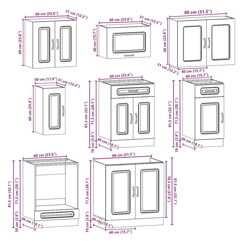 8 Piece Kitchen Cabinet Set Kalmar Engineered Wood