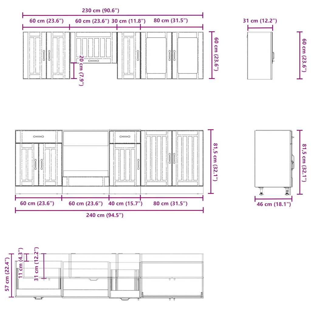 8 Piece Kitchen Cabinet Set Lucca Engineered Wood