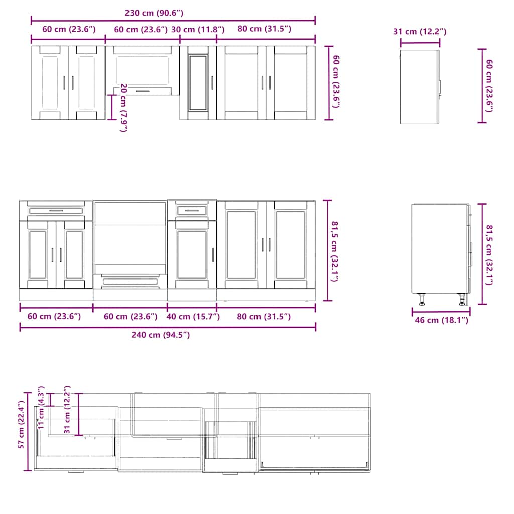 8 Piece Kitchen Cabinet Set Porto Engineered Wood