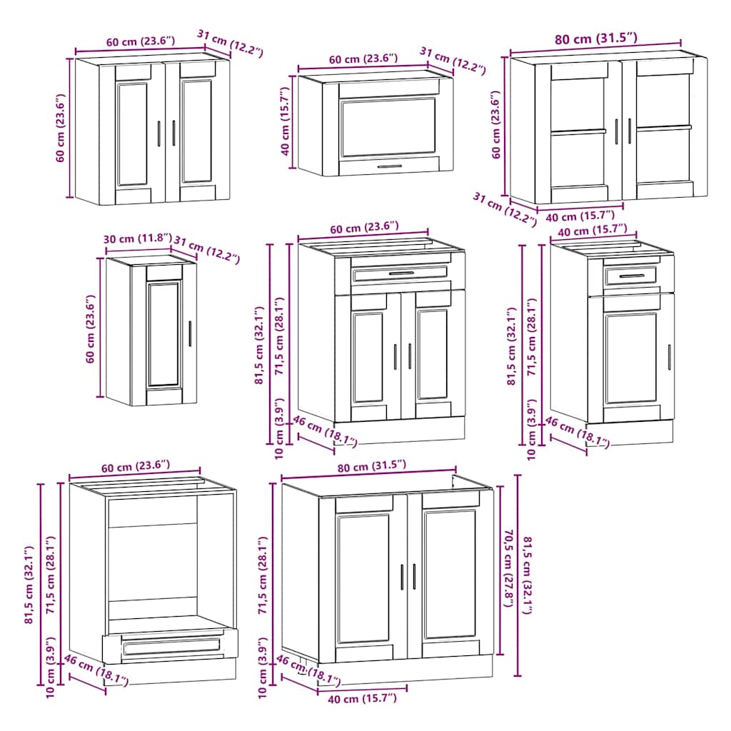8 Piece Kitchen Cabinet Set Porto Engineered Wood