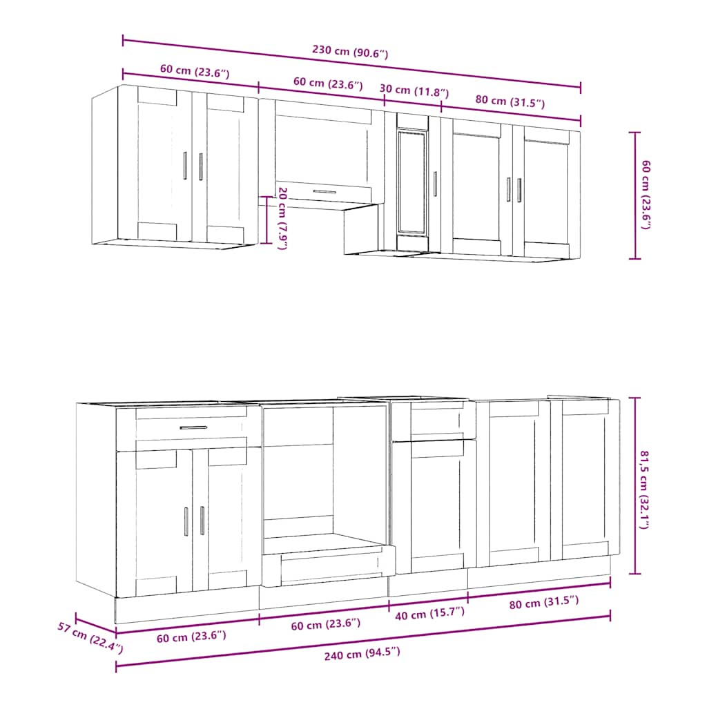 8 Piece Kitchen Cabinet Set Porto Engineered Wood