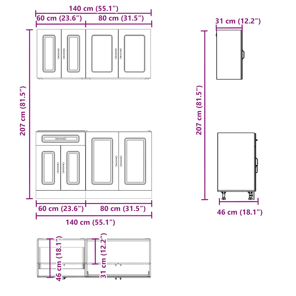 4 Piece Kitchen Cabinet Set Kalmar Engineered Wood