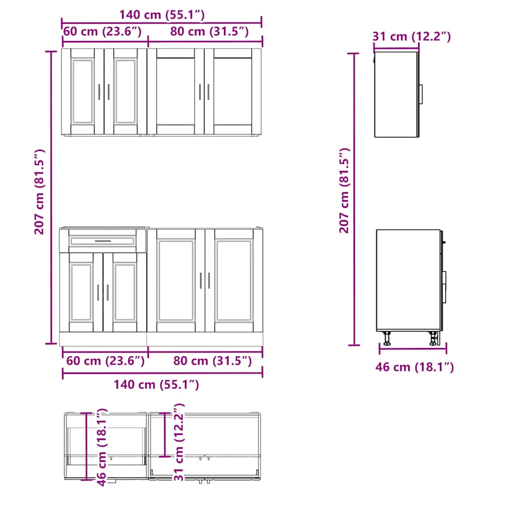 4 Piece Kitchen Cabinet Set Porto Engineered Wood