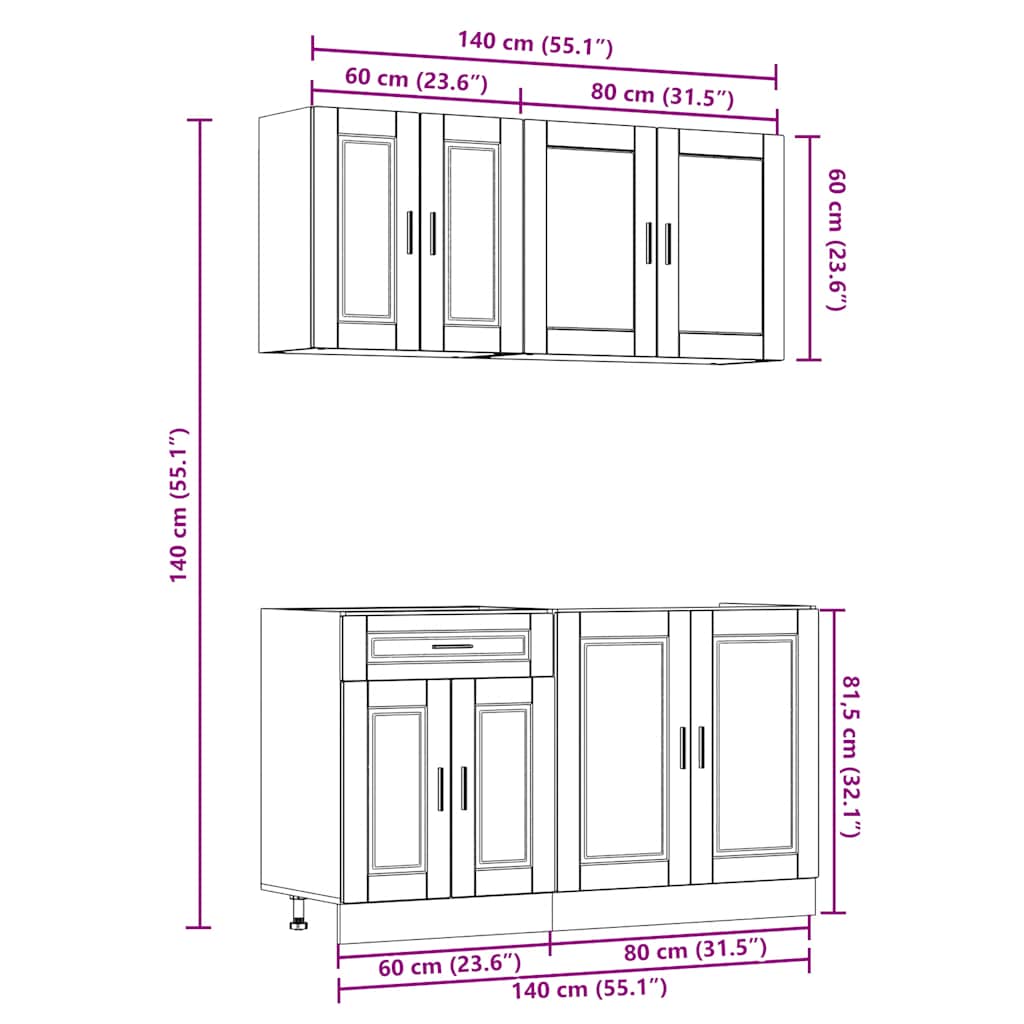 4 Piece Kitchen Cabinet Set Porto Engineered Wood