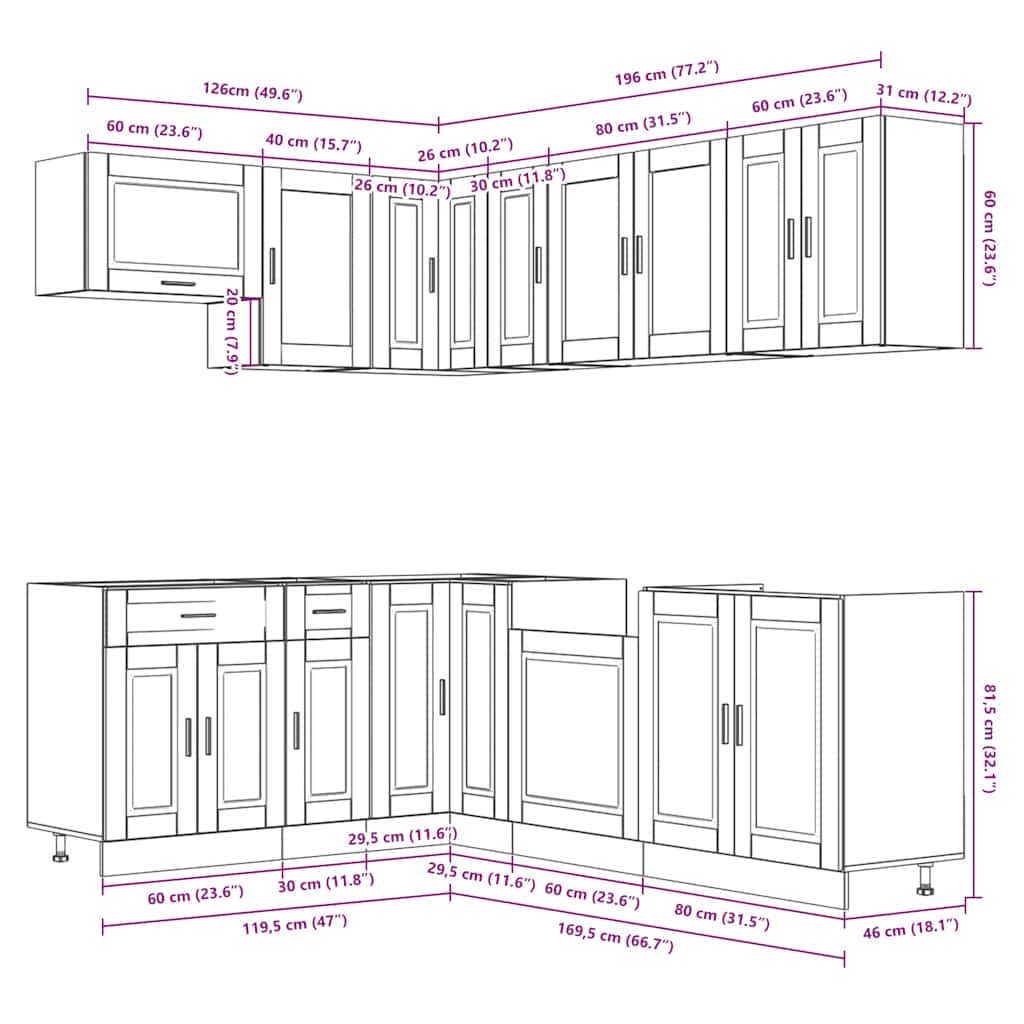 11 Piece Kitchen Cabinet Set Porto Engineered Wood