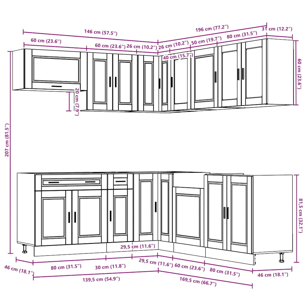 11 Piece Kitchen Cabinet Set Porto Engineered Wood