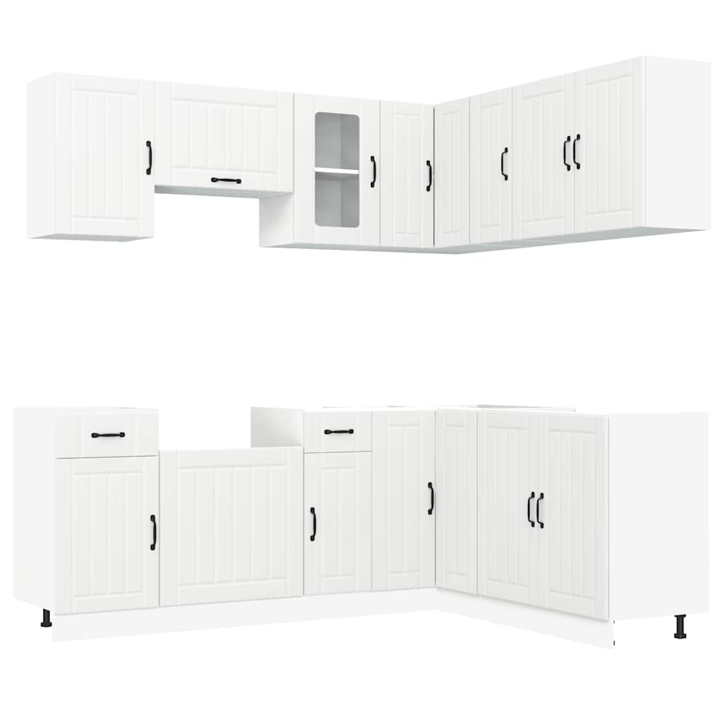 Kitchen Cabinets 11 Piece Cabinet Set Engineered Wood Concrete Grey Black White