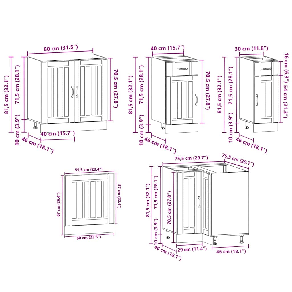 Kitchen Cabinets 11 Piece Cabinet Set Engineered Wood Concrete Grey Black White