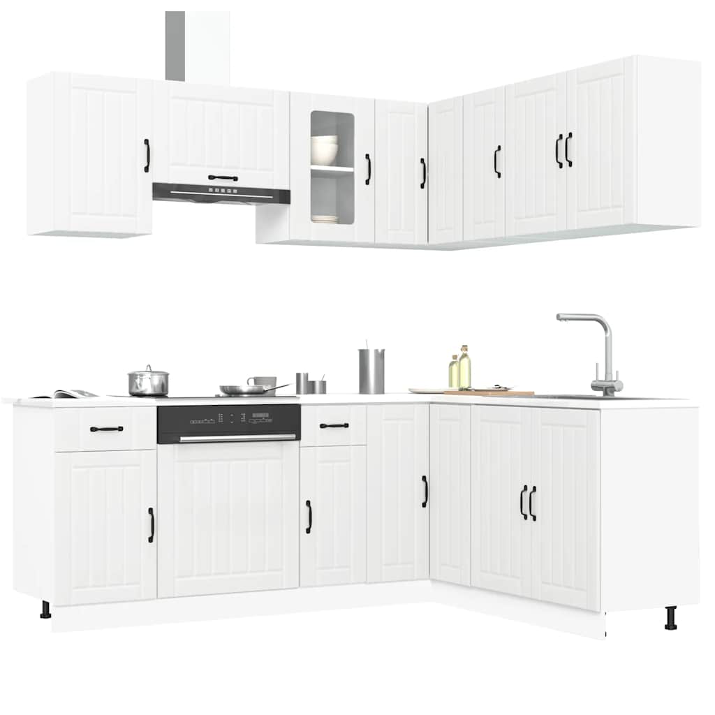 Kitchen Cabinets 11 Piece Cabinet Set Engineered Wood Concrete Grey Black White