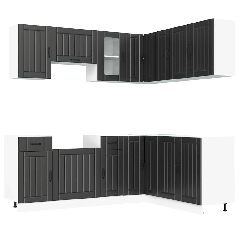 Kitchen Cabinets 11 Piece Cabinet Set Engineered Wood Concrete Grey Black White