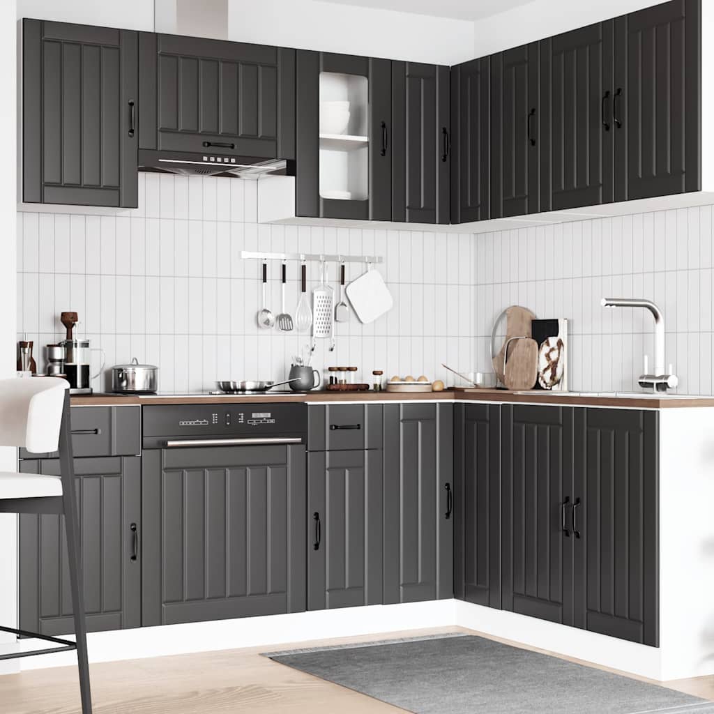 Kitchen Cabinets 11 Piece Cabinet Set Engineered Wood Concrete Grey Black White
