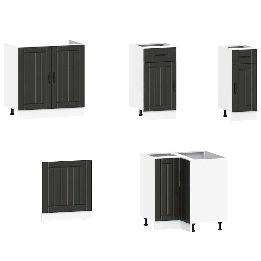 Kitchen Cabinets 11 Piece Cabinet Set Engineered Wood Concrete Grey Black White