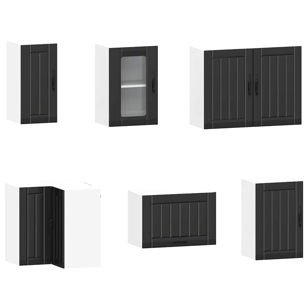 Kitchen Cabinets 11 Piece Cabinet Set Engineered Wood Concrete Grey Black White