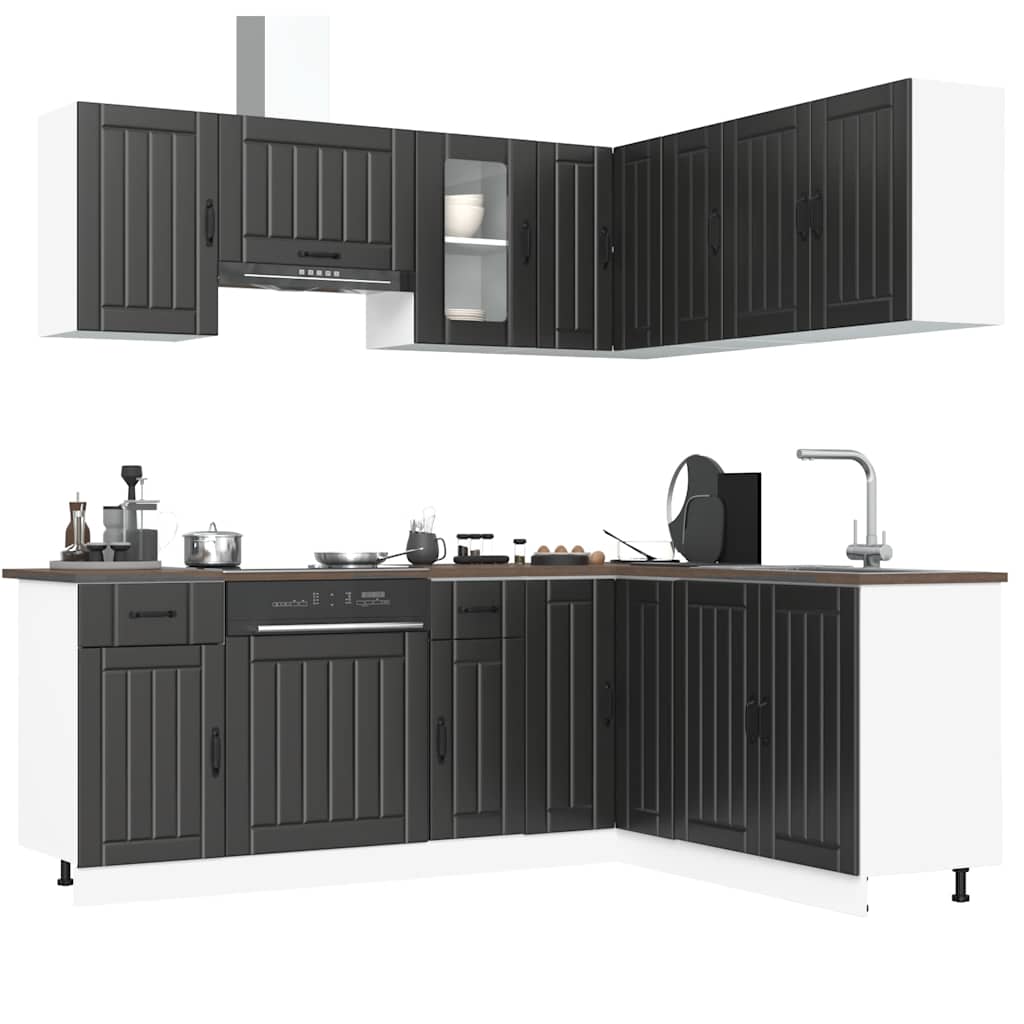 Kitchen Cabinets 11 Piece Cabinet Set Engineered Wood Concrete Grey Black White