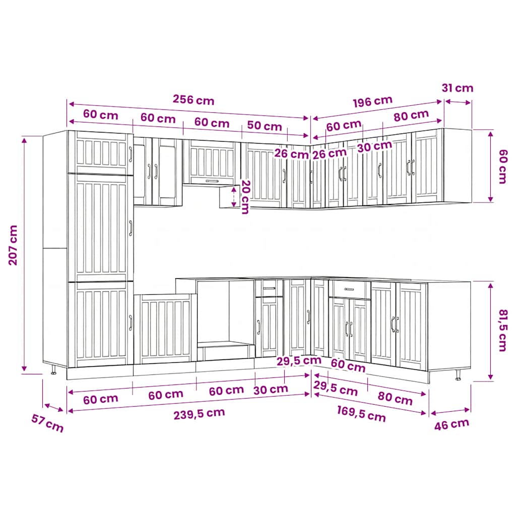 Kitchen Cabinets 14 Piece Cabinet Set Lucca Engineered Wood Concrete Grey Black