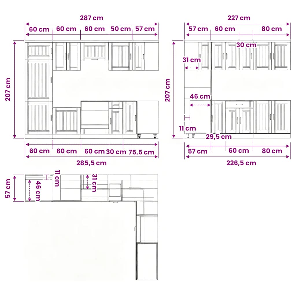 Kitchen Cabinets 14 Piece Cabinet Set Lucca Engineered Wood Concrete Grey Black