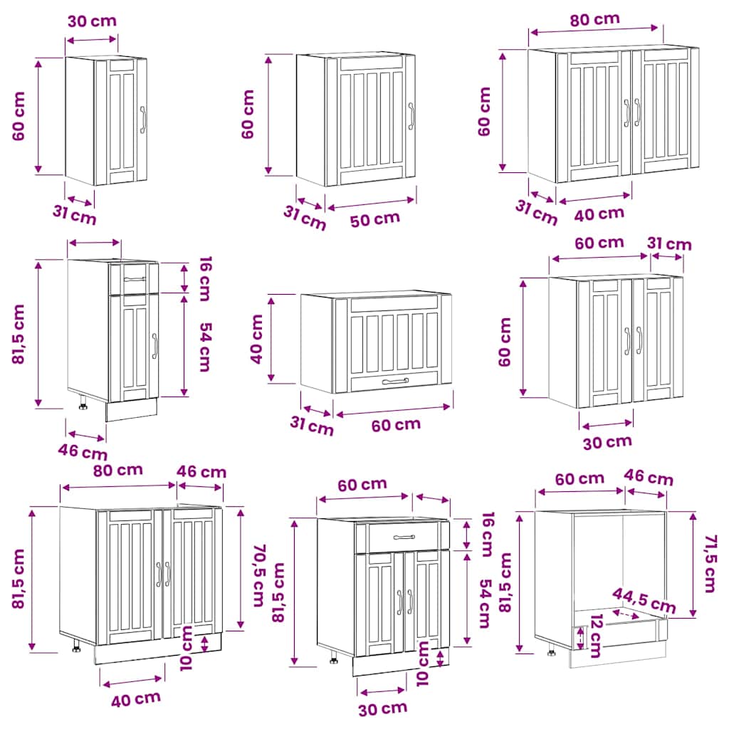 Kitchen Cabinets 14 Piece Cabinet Set Lucca Engineered Wood Concrete Grey Black