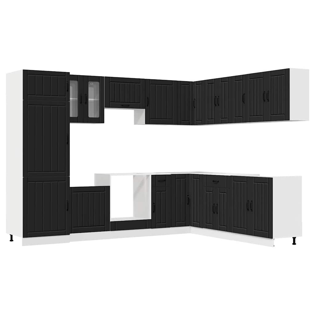 Kitchen Cabinets 14 Piece Cabinet Set Lucca Engineered Wood Concrete Grey Black