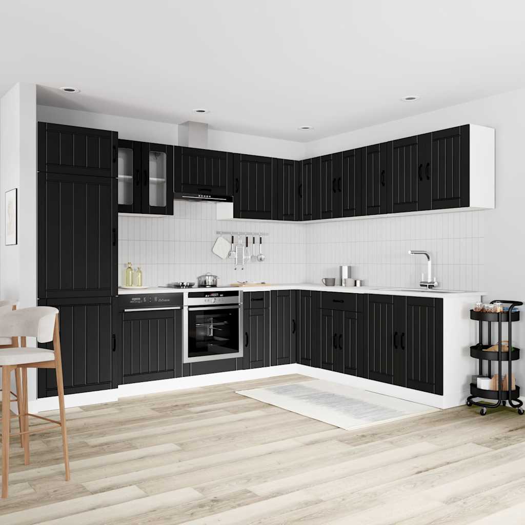 Kitchen Cabinets 14 Piece Cabinet Set Lucca Engineered Wood Concrete Grey Black