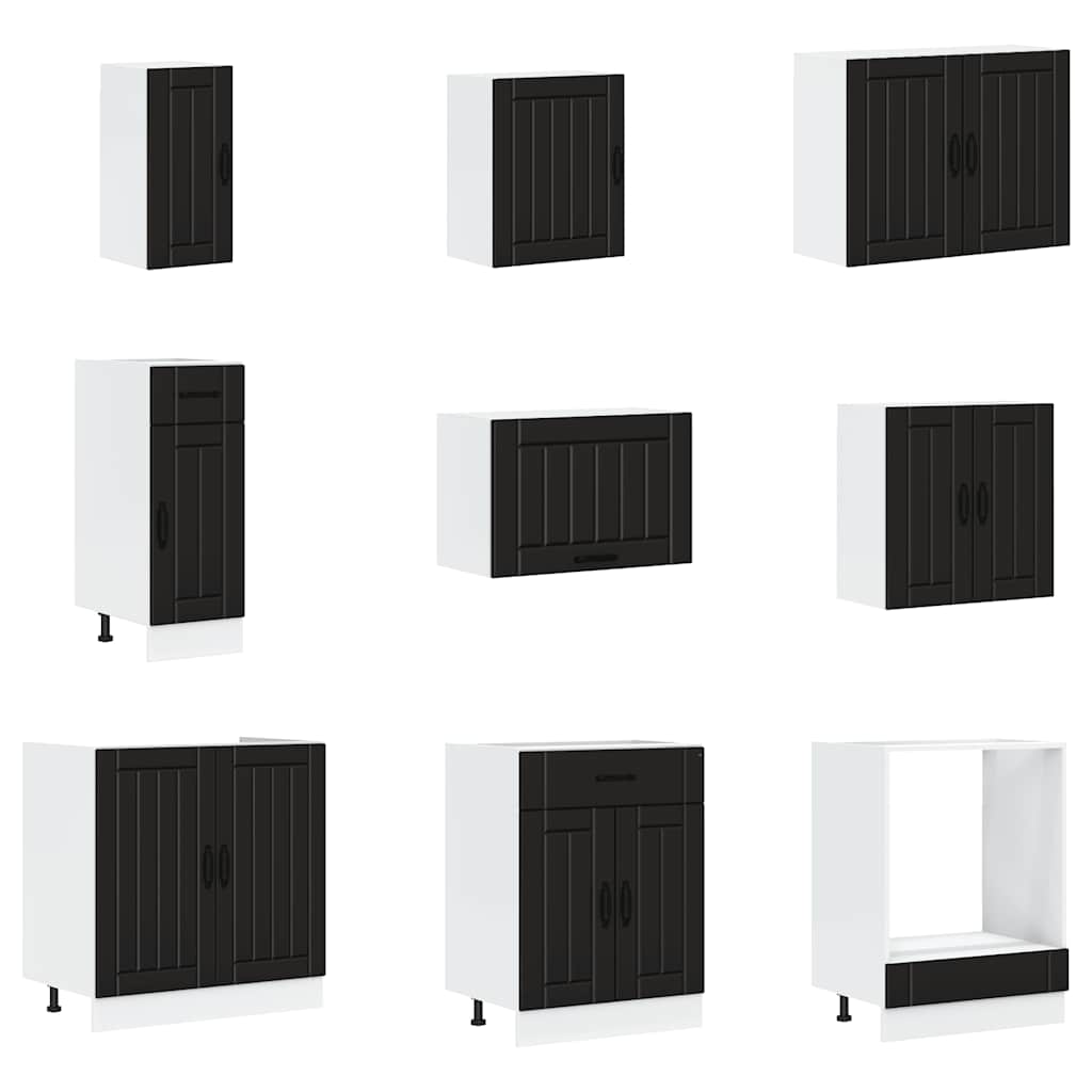 Kitchen Cabinets 14 Piece Cabinet Set Lucca Engineered Wood Concrete Grey Black