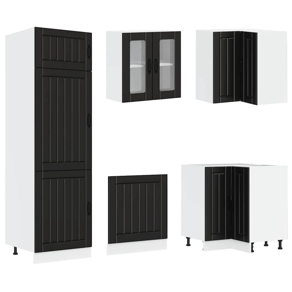 Kitchen Cabinets 14 Piece Cabinet Set Lucca Engineered Wood Concrete Grey Black
