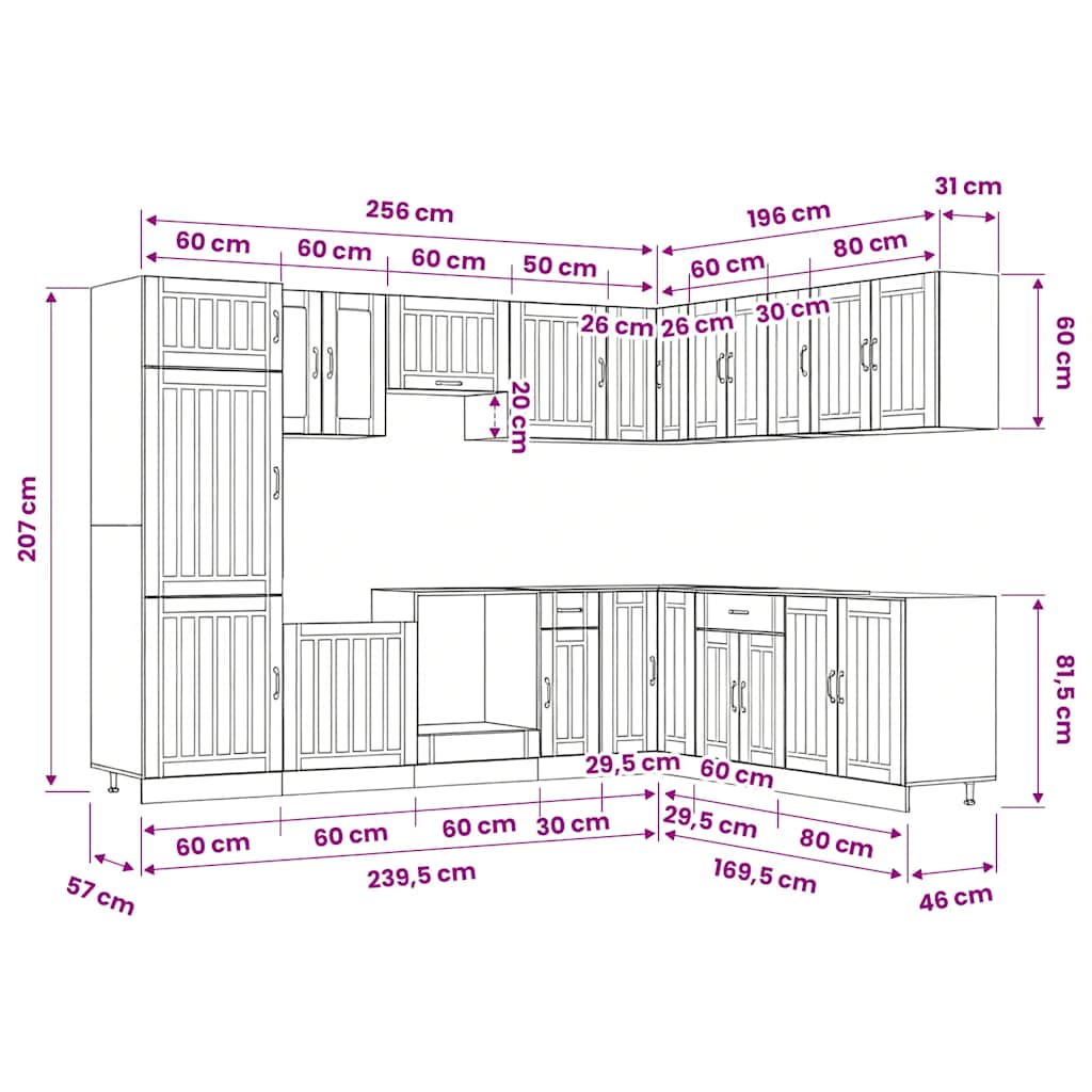 Kitchen Cabinets 14 Piece Cabinet Set Lucca Engineered Wood Concrete Grey Black