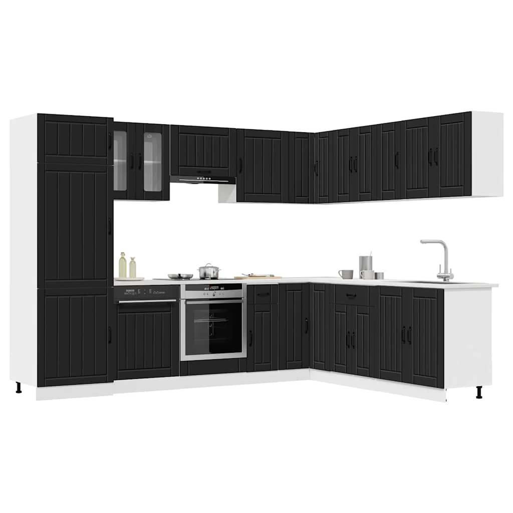 Kitchen Cabinets 14 Piece Cabinet Set Lucca Engineered Wood Concrete Grey Black