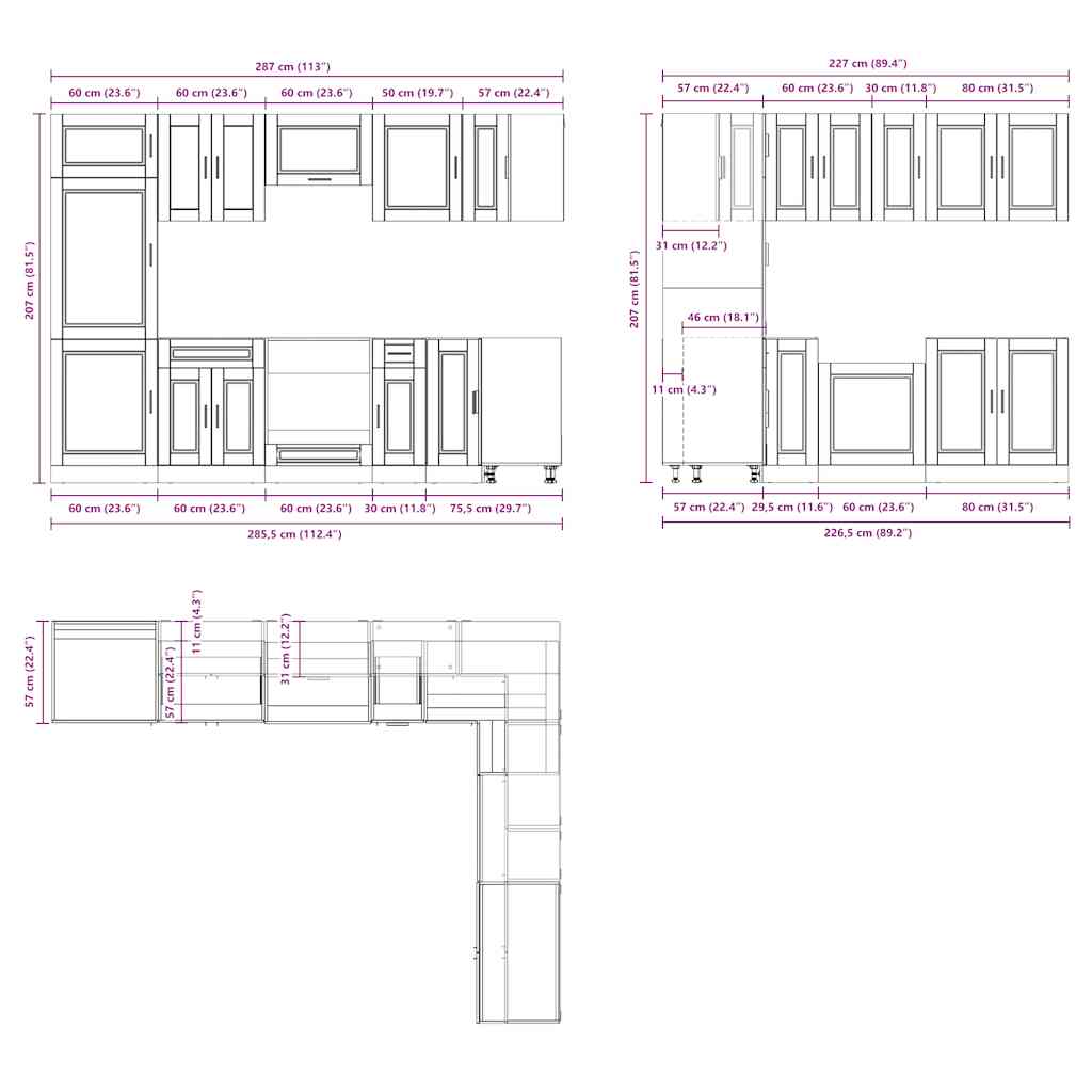 14 Piece Kitchen Cabinet Set Porto Engineered Wood
