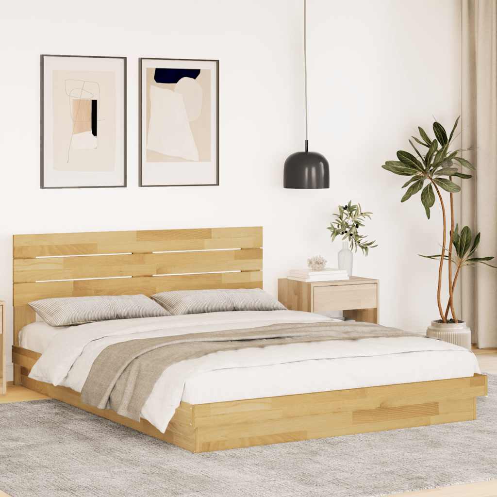 Bed Frame With Headboard Without Mattress King Size Solid Wood Oak