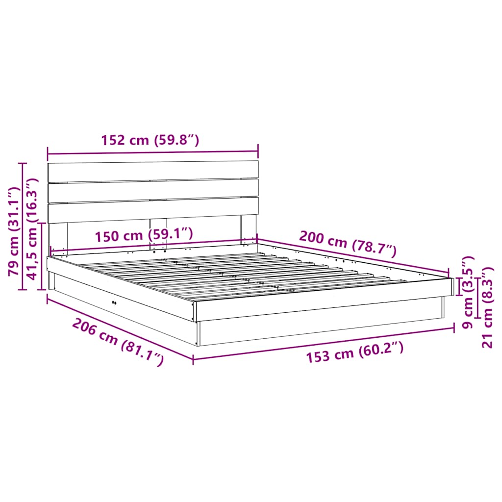 Bed Frame With Headboard Without Mattress King Size Solid Wood Oak