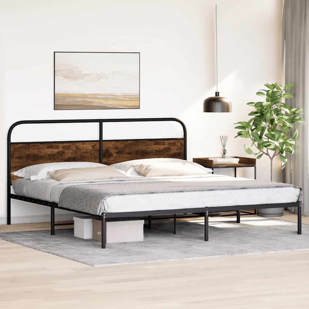 Bed Frame Without Mattress Engineered Wood Smoked Oak Brown Oak Sonoma Oak Steel