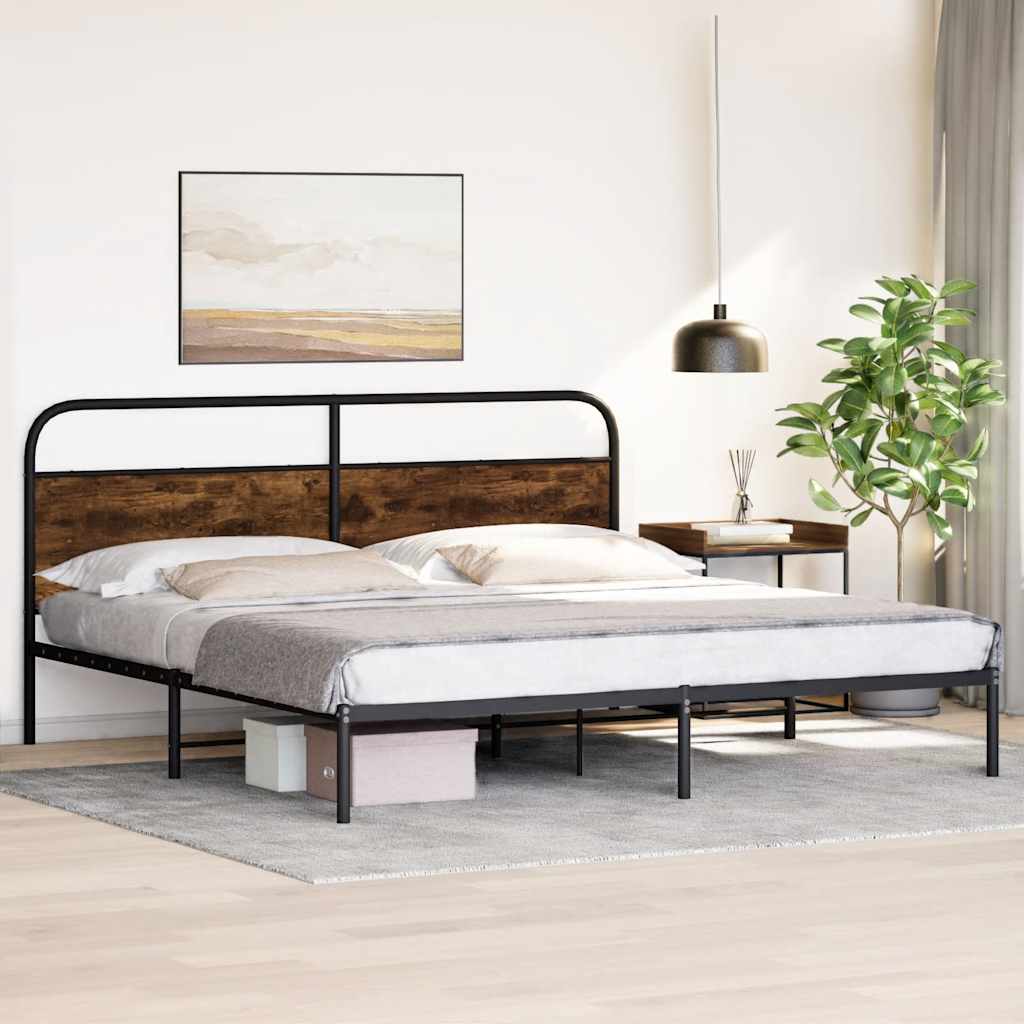 Bed Frame Without Mattress Engineered Wood Smoked Oak Brown Oak Sonoma Oak Steel