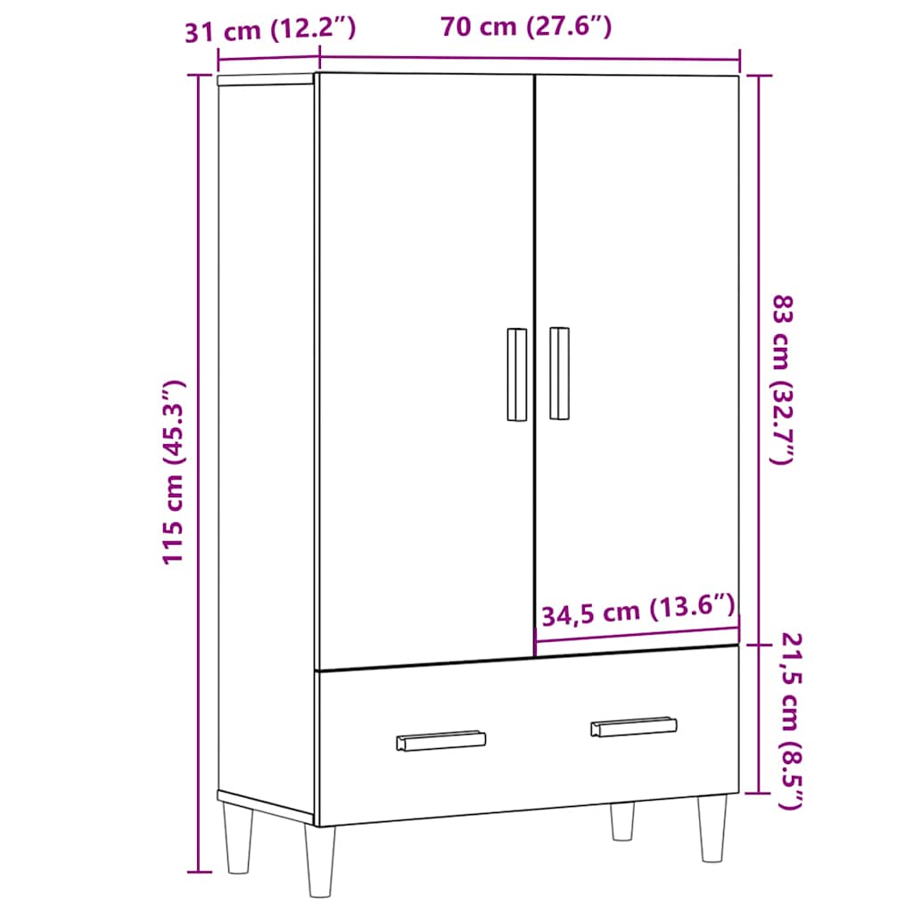 Highboard 70X31X115 Cm Engineered Wood