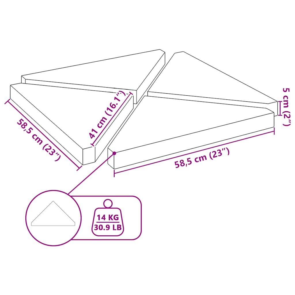 Umbrella Weight Plates 4 Pcs Granite Triangular 14 Kg