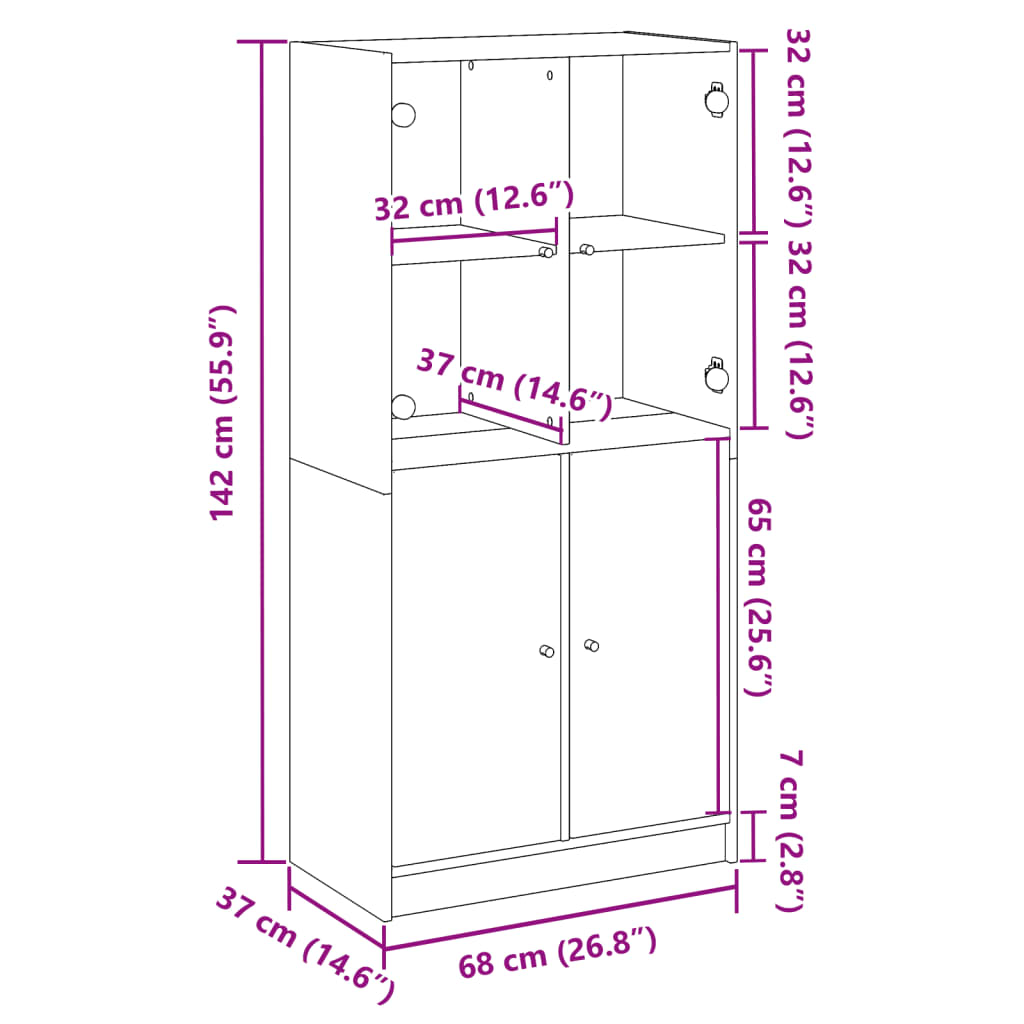 Highboard With Doors 68X37X142 Cm Engineered Wood