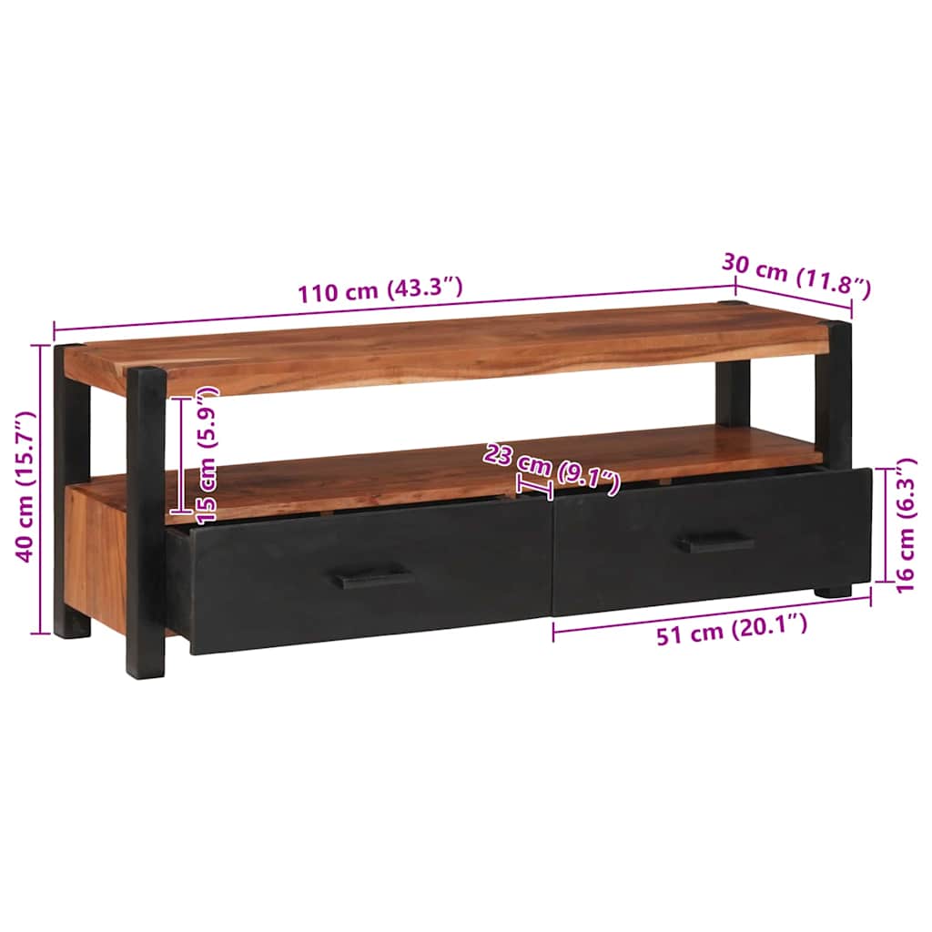 Media Cabinet Brown 110 X 30 X 40 Cm Solid Acacia Wood