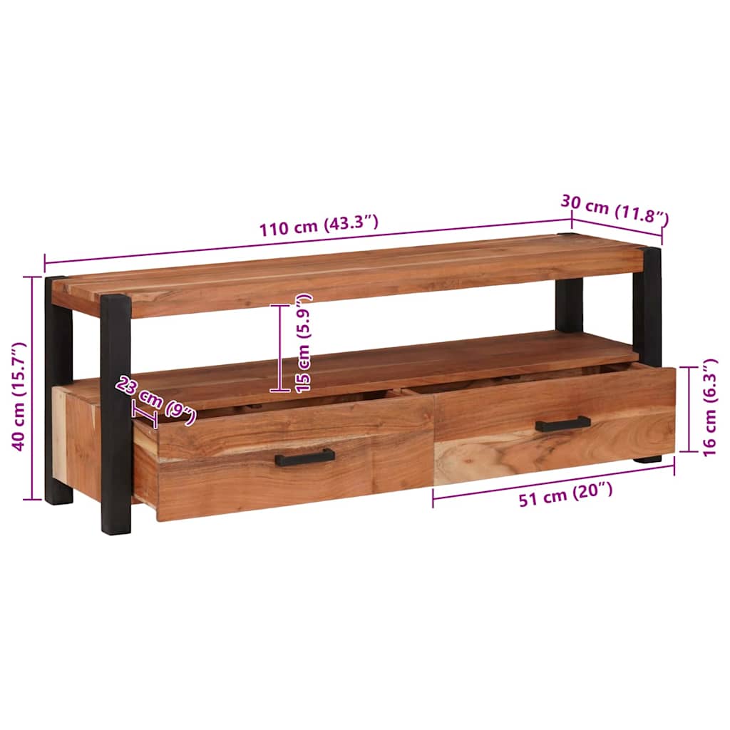 Tv Cabinet With Drawer Brown 110 X 30 X 40 Cm Solid Acacia Wood