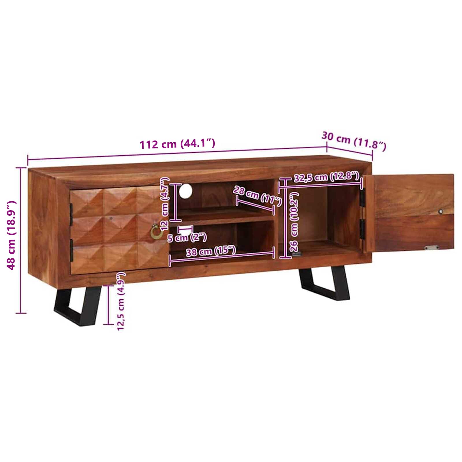 Tv Cabinet Honey Brown Solid Acacia Wood