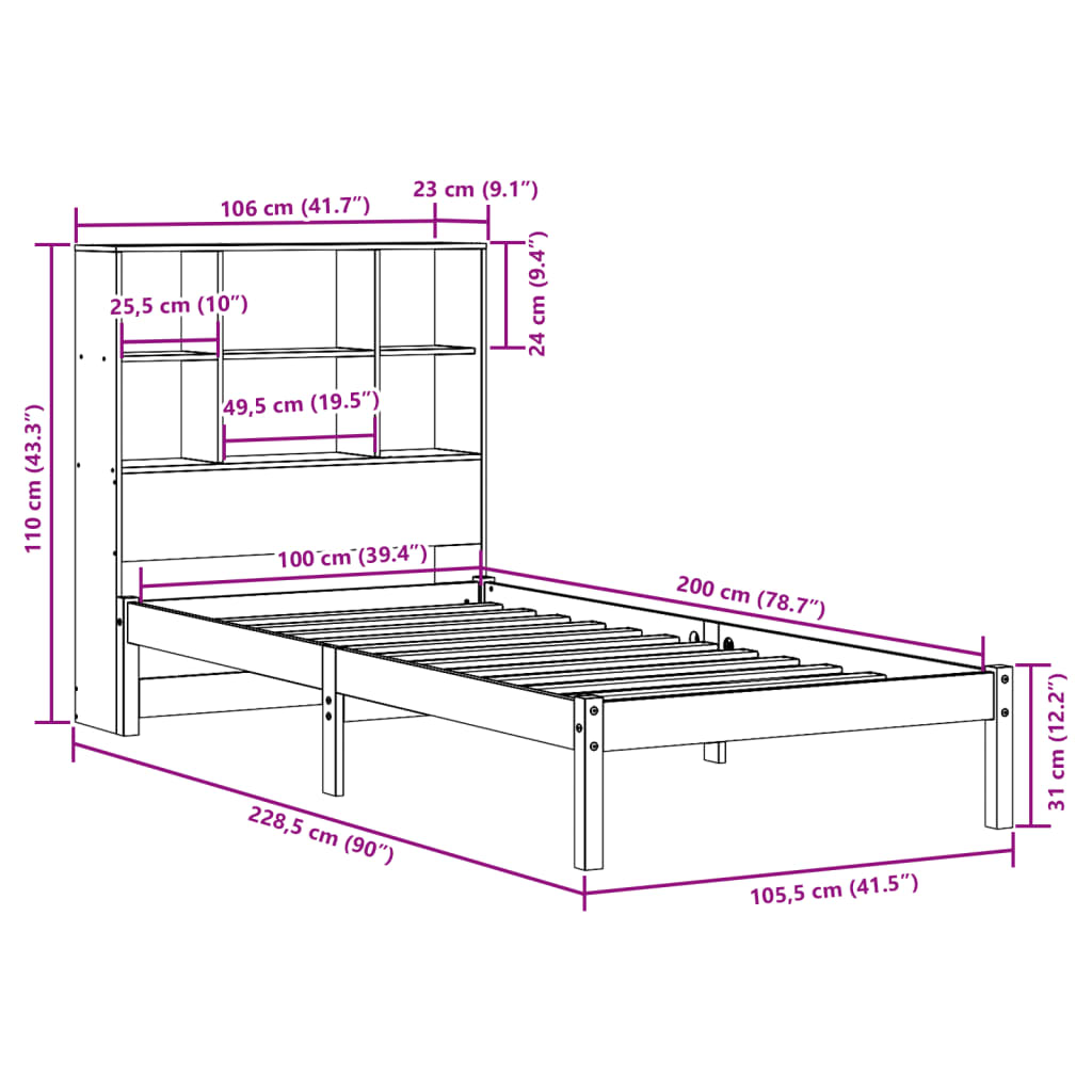 Bookcase Bed Without Mattress Solid Wood Pine