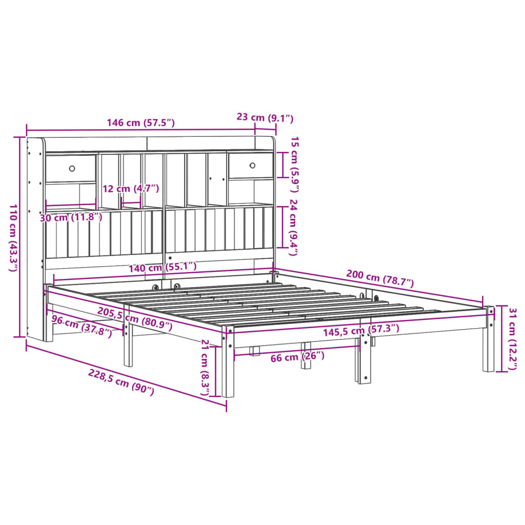 Bookcase Bed Without Mattress Solid Wood Pine