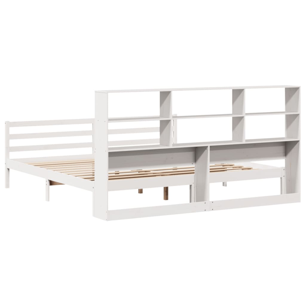 Bookcase Bed Without Mattress White 180X200 Cm Super King Solid Wood Pine