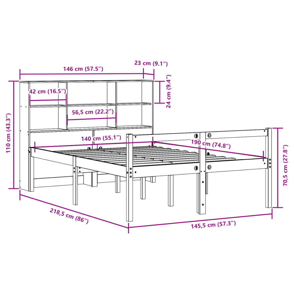 Bookcase Bed Without Mattress Solid Wood