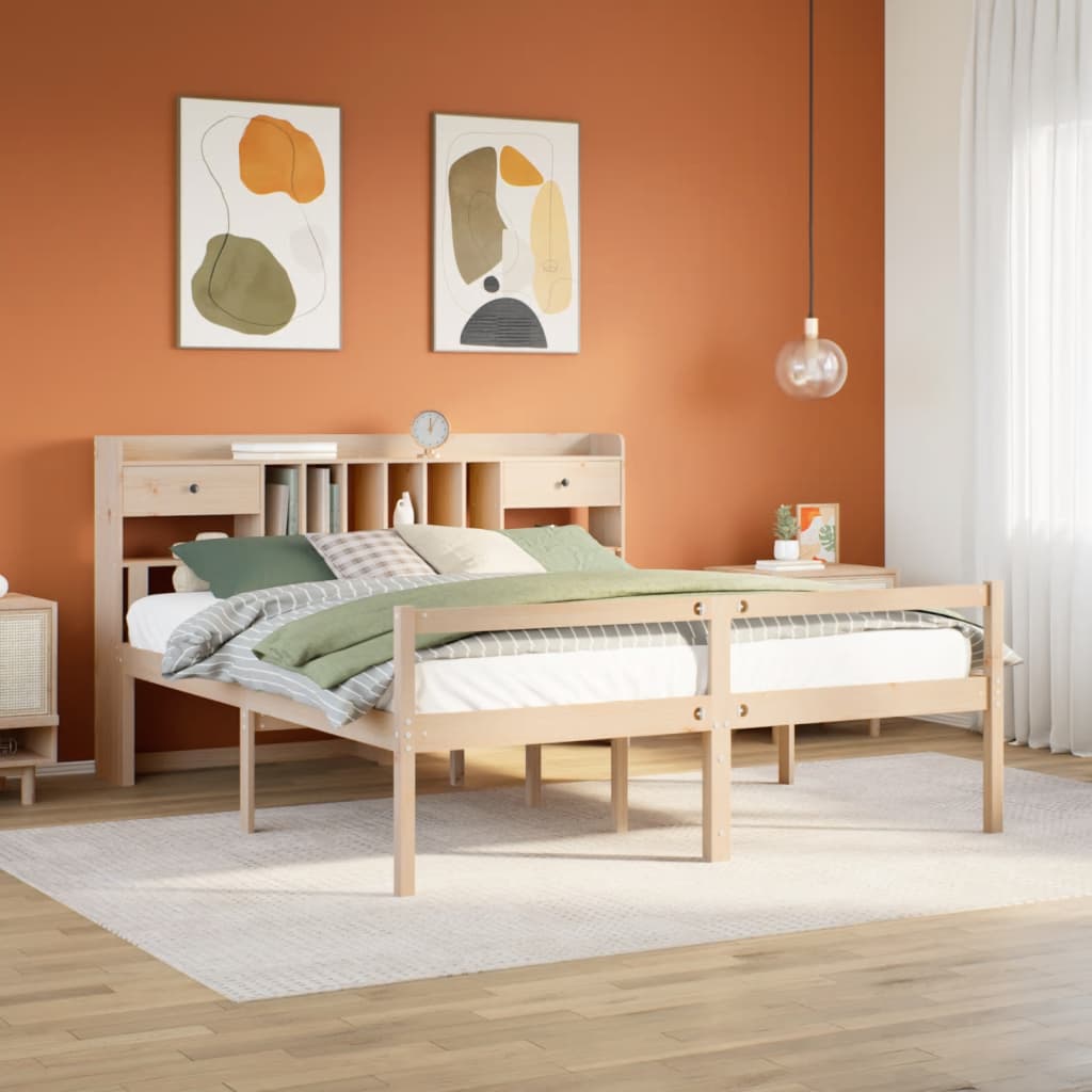 Bookcase Bed Without Mattress Super King Solid Wood Pine