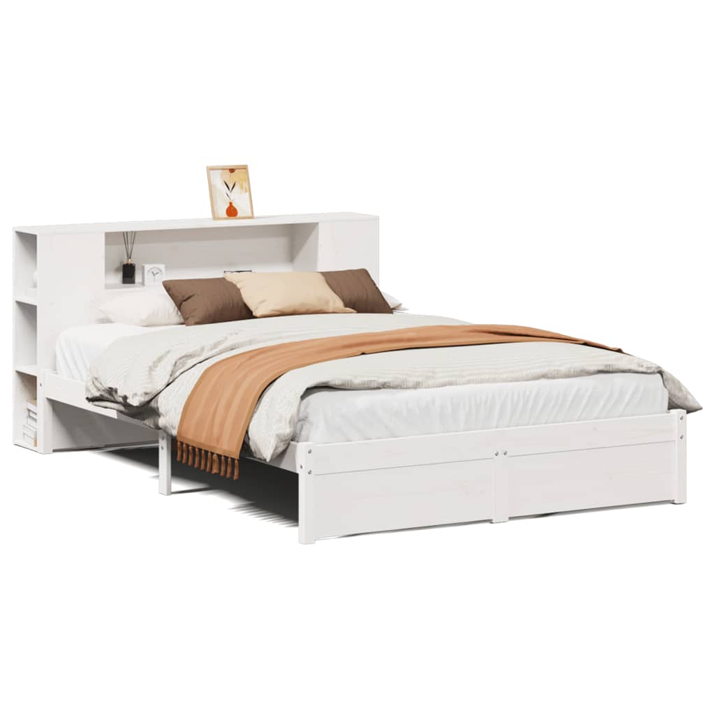 Bookcase Bed Without Mattress White 140X200Cm Solid Wood Pine