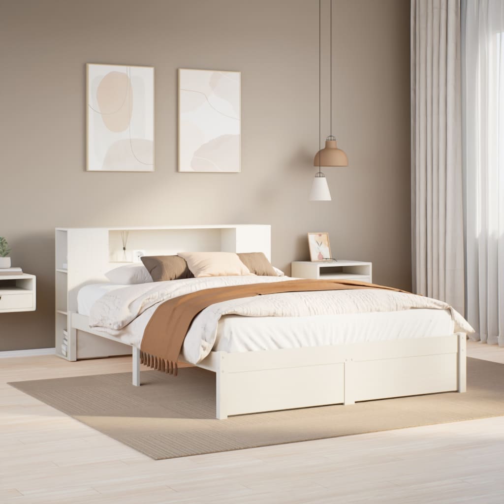 Bookcase Bed Without Mattress White 140X200Cm Solid Wood Pine