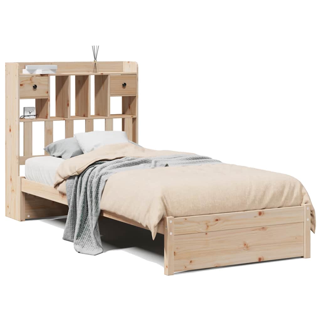 Bed Frame Bookcase Without Mattress 75X190Cm Small Single Solid Wood Pine White