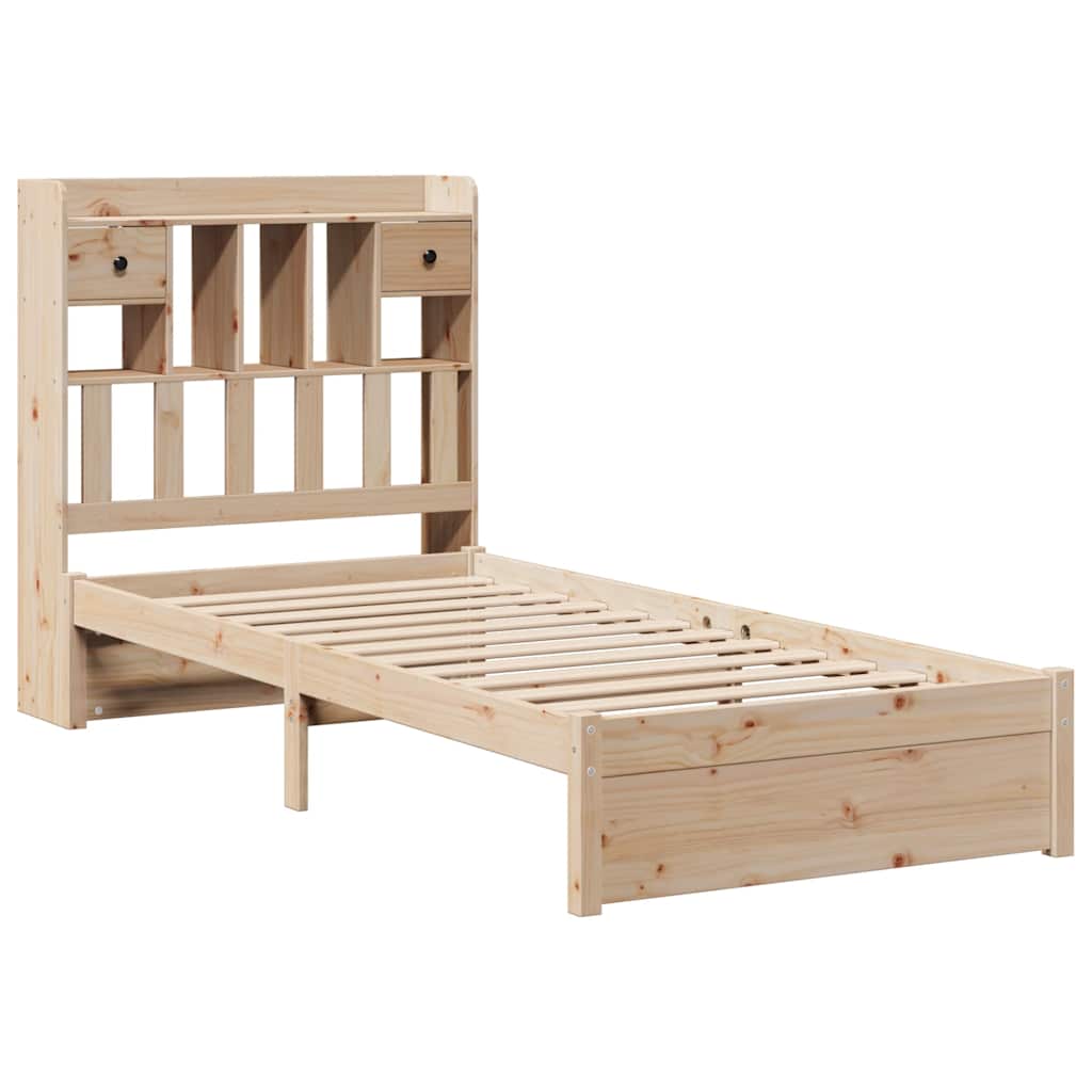 Bed Frame Bookcase Without Mattress 75X190Cm Small Single Solid Wood Pine White