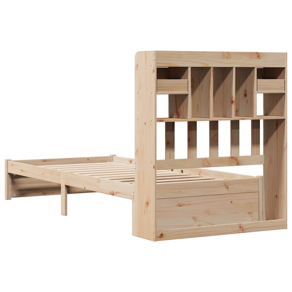 Bed Frame Bookcase Without Mattress 75X190Cm Small Single Solid Wood Pine White
