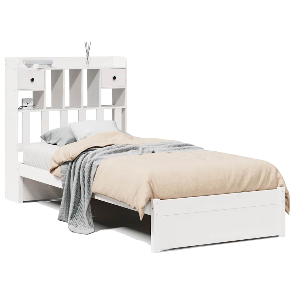 Bed Frame Bookcase Without Mattress 75X190Cm Small Single Solid Wood Pine White
